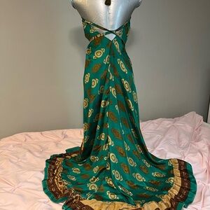 Emerald Green Maxi Dress with Gold Medallion Print